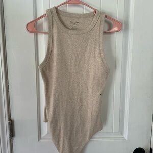 American Eagle Outfitters Ribbed Tank Bodysuit in Beige Heather